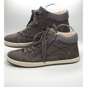 Taos Star Up High Top Sneakers Women 8 Gray Canvas Zip Up Ribbed -No Inserts-